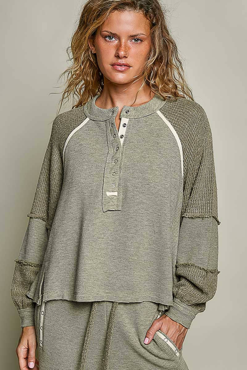 Pol Clothing Solid Thermal Cut and Sew Knit Sweater Patch Top
