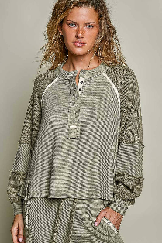 Pol Clothing Solid Thermal Cut and Sew Knit Sweater Patch Top