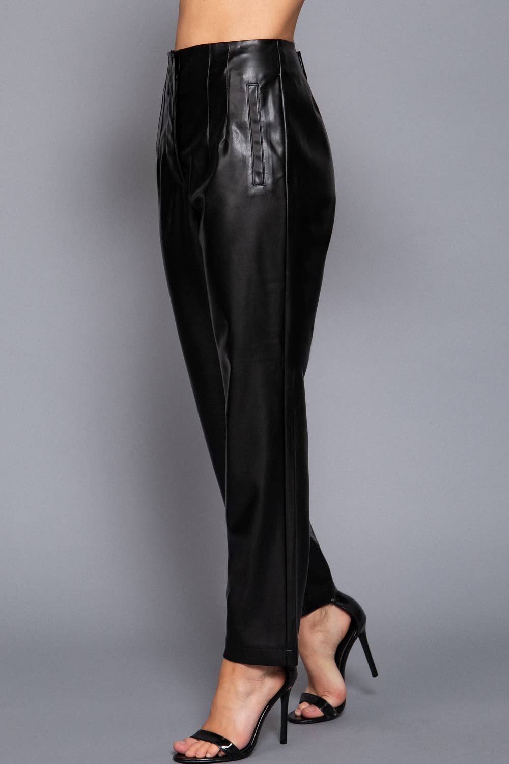 High Waist Slim Fit Faux Leather Long Pants