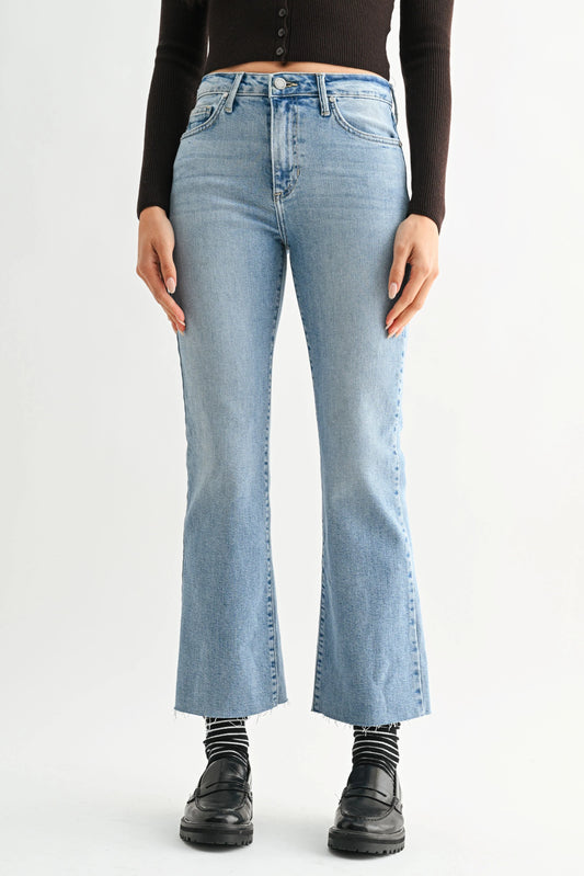 High Rise Tonal Crop Flare Light Denim