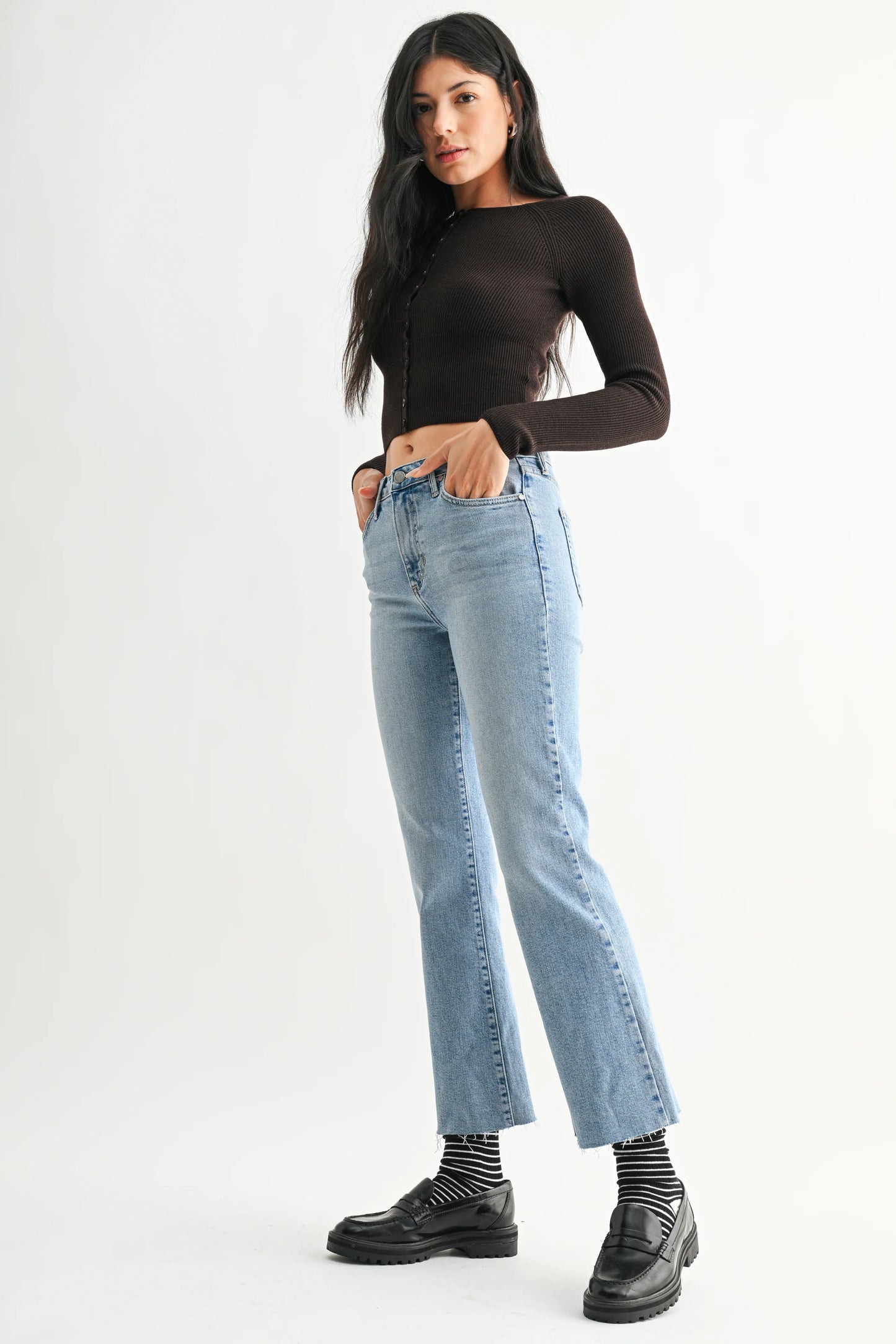 Just Black High Rise Tonal Crop Flare Light Denim