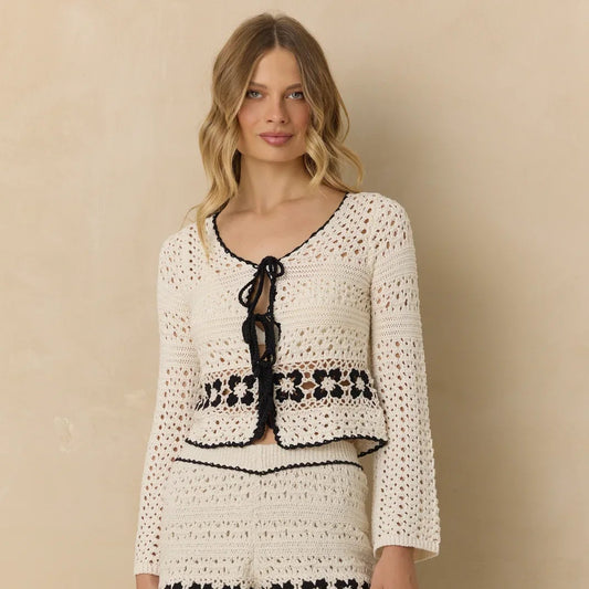 Crochet Floral Tie Front Top