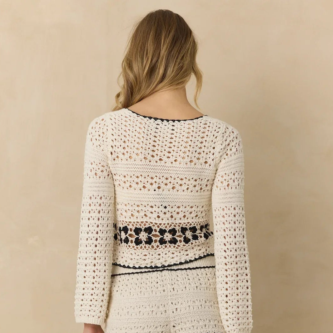 Vintage Havana Crochet Floral Tie Front Top