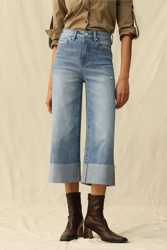 Bayeas High Rise Wide Leg Cuff Jeans