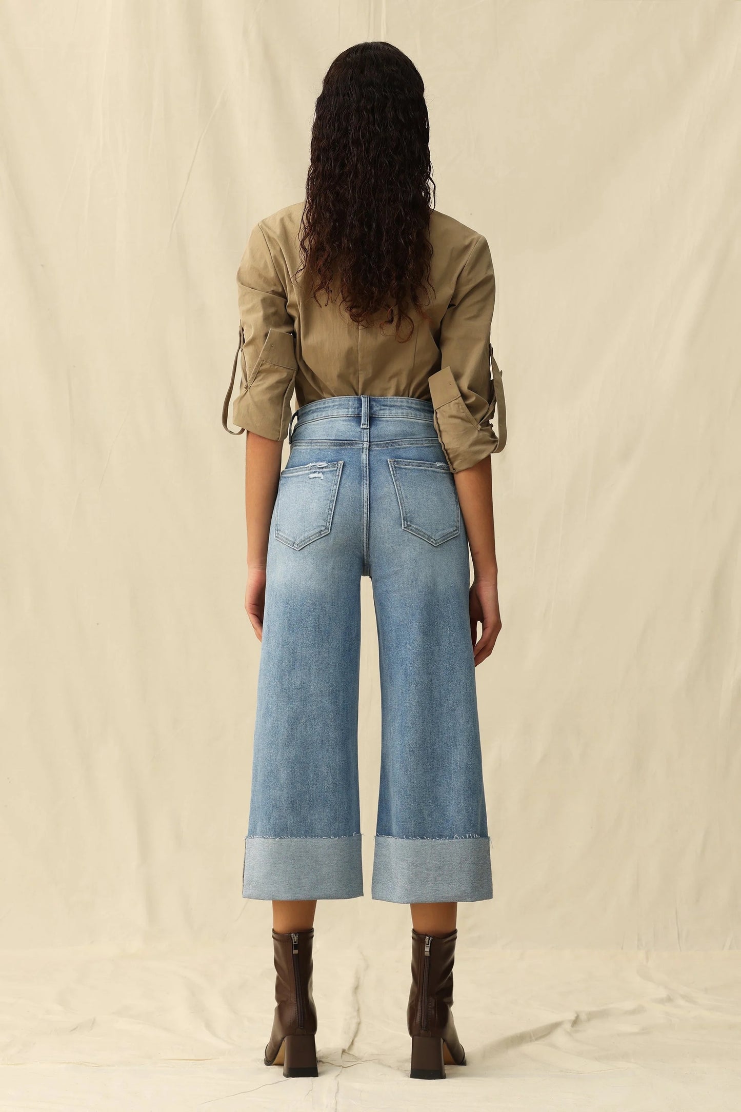 Bayeas High Rise Wide Leg Cuff Jeans