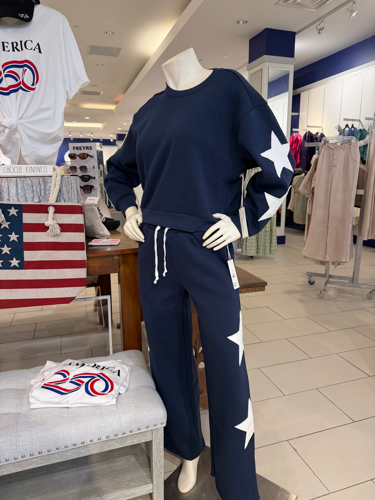 Vintage Havana Cropped Star Sweatshirt Navy