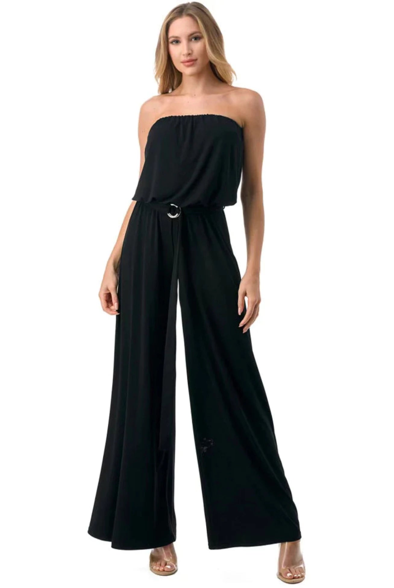 Ariella Strapless Wide Leg Jumpsuit with Ring Belt