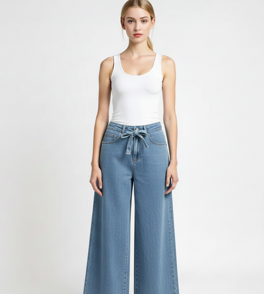 OAT Belted Mid Rise Wide Leg Kenya Wash Jean