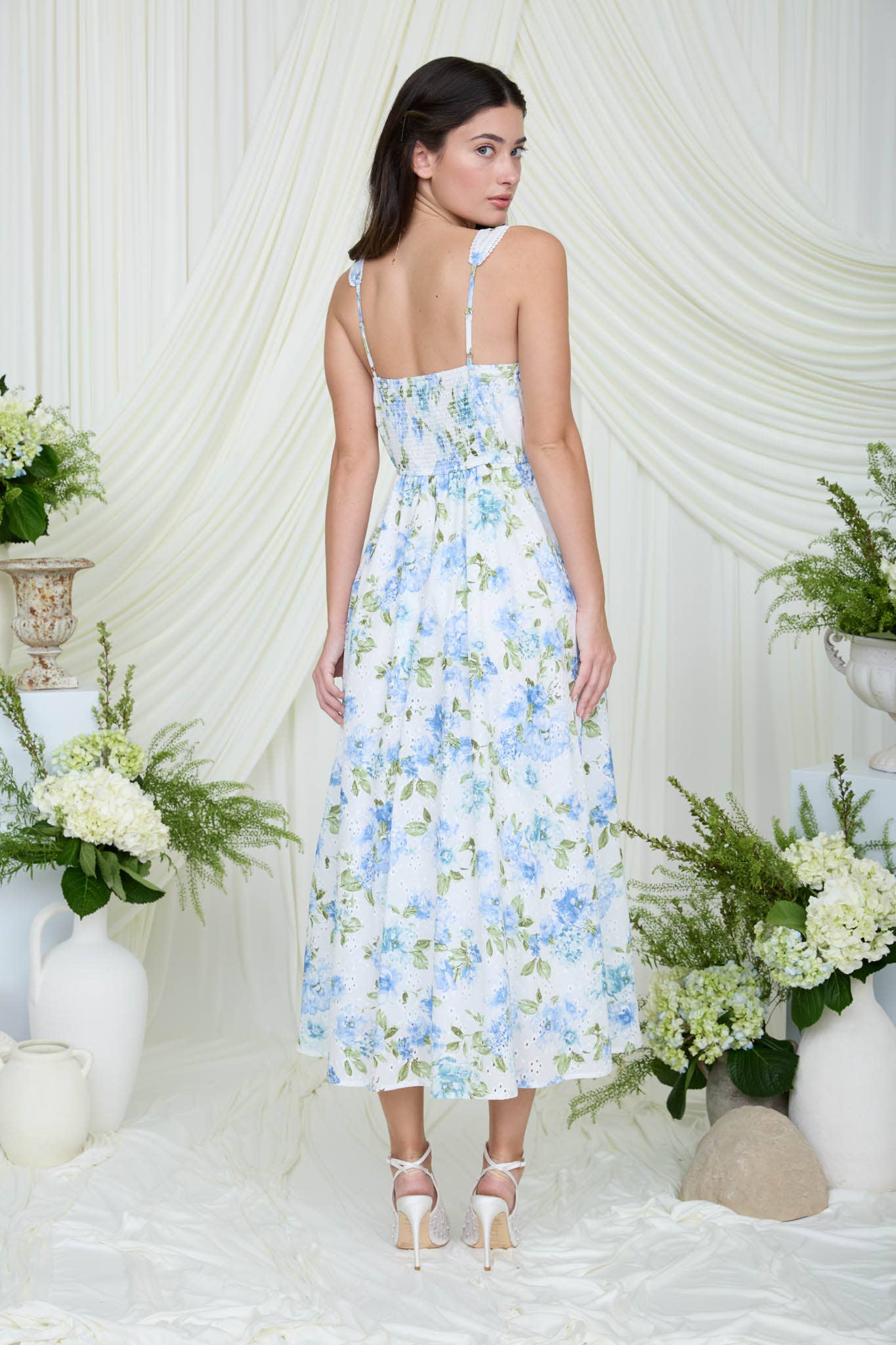blu pepper floral lace trim midi dress AUGUST SKY Women's Floral Tie Strap Midi Dress - Metallic
