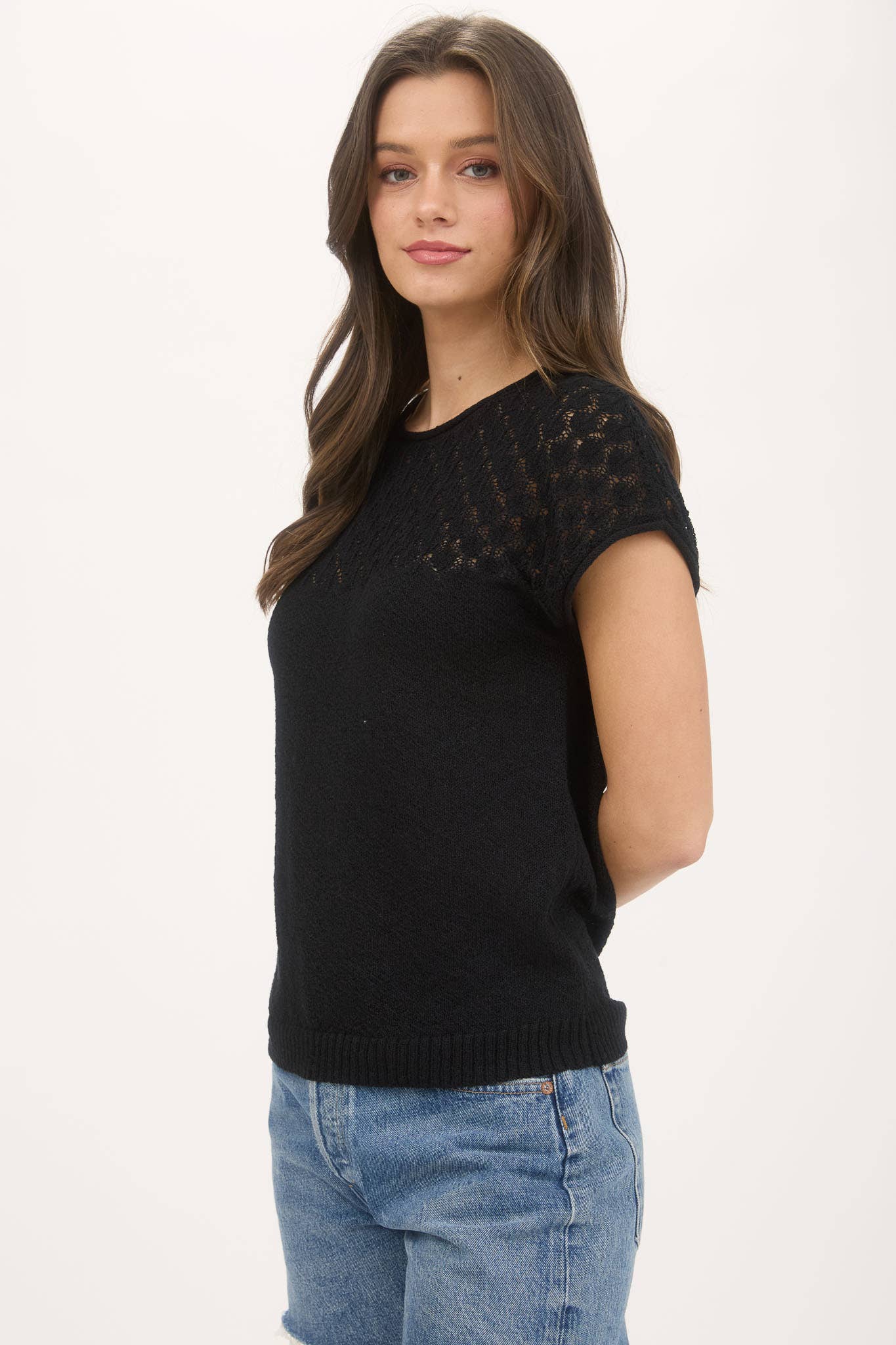 Eyelet Yoke Sweater Knit Top