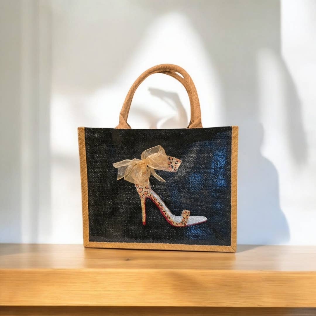 Black Animal Print Red Bottom Stiletto Tote Bag