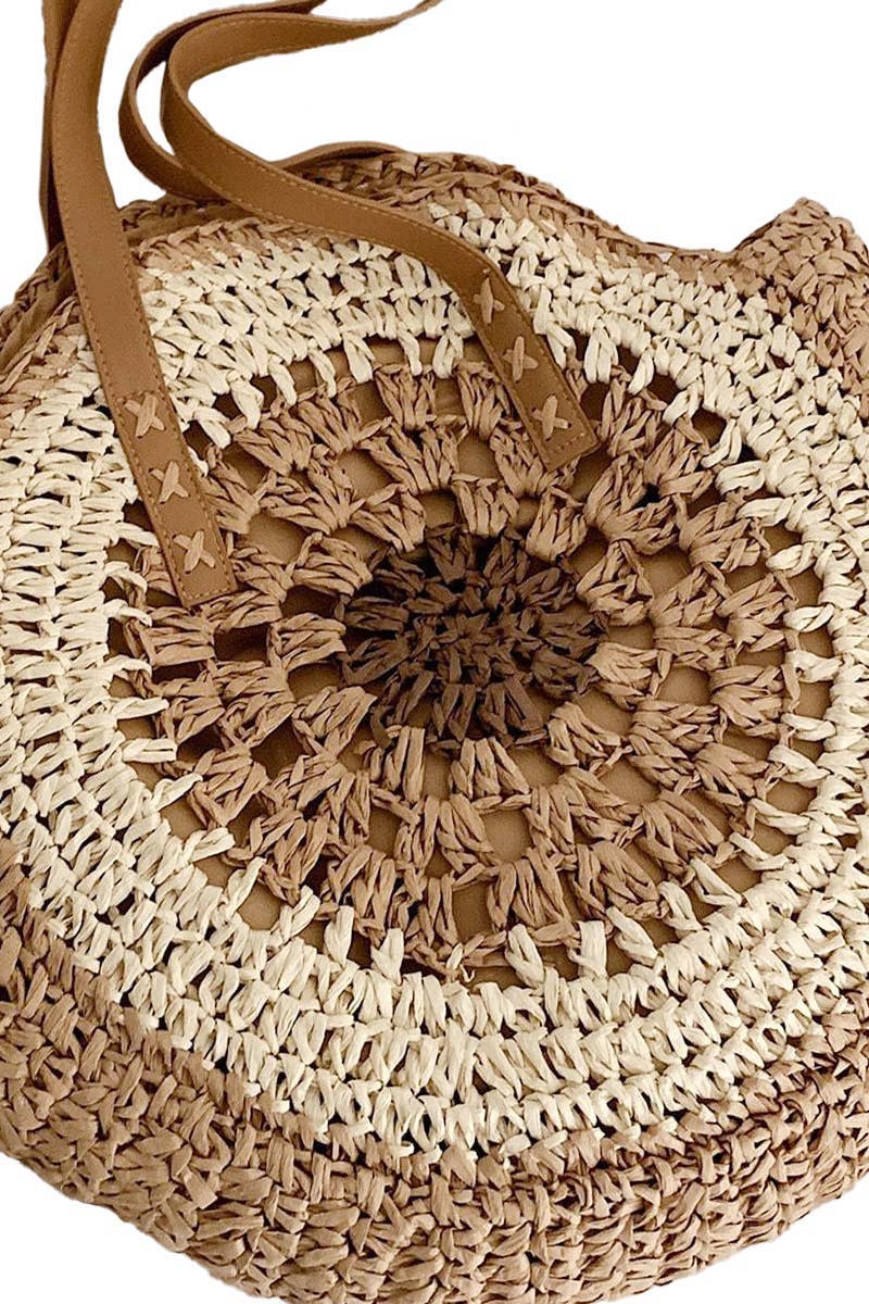 Boho Circle Crochet Rattan Straw Round Beach Tote
