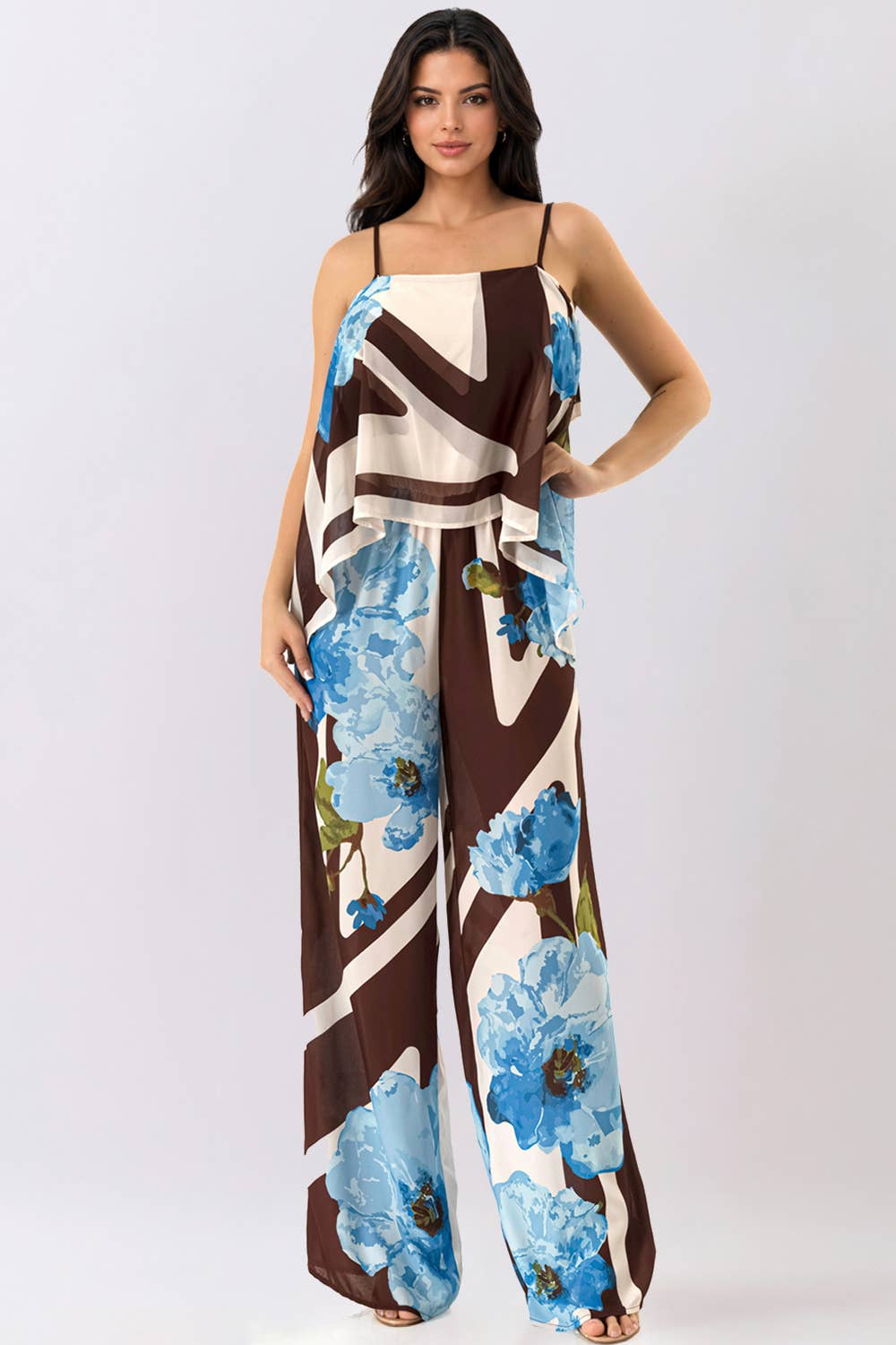 Floral Convertible Cape Sleeve Jumpsuit