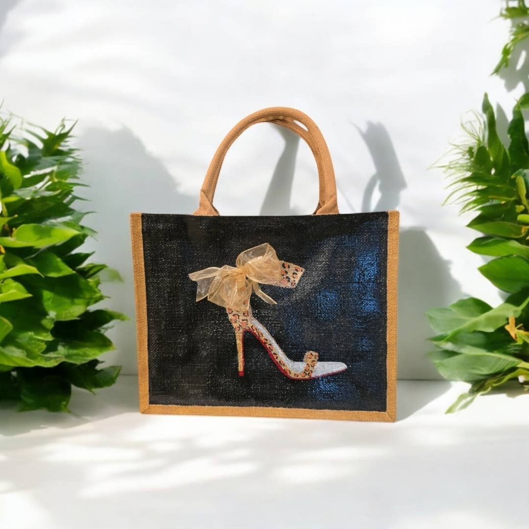 Black Animal Print Red Bottom Stiletto Tote Bag