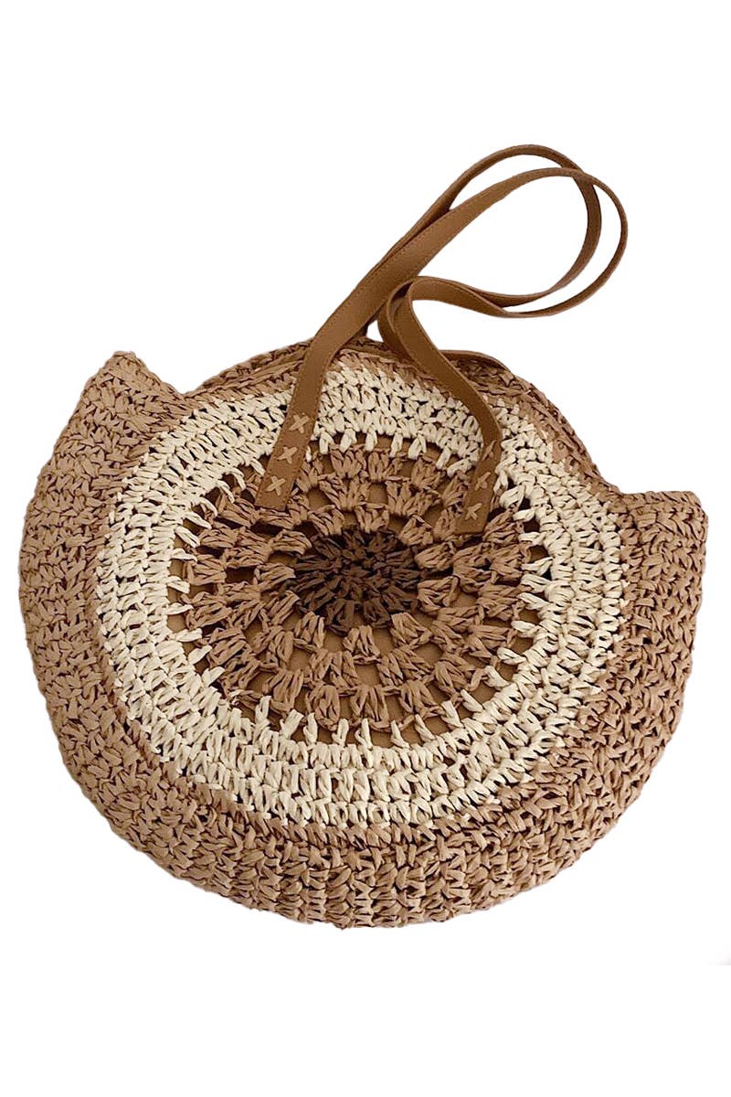 Boho Circle Crochet Rattan Straw Round Beach Tote