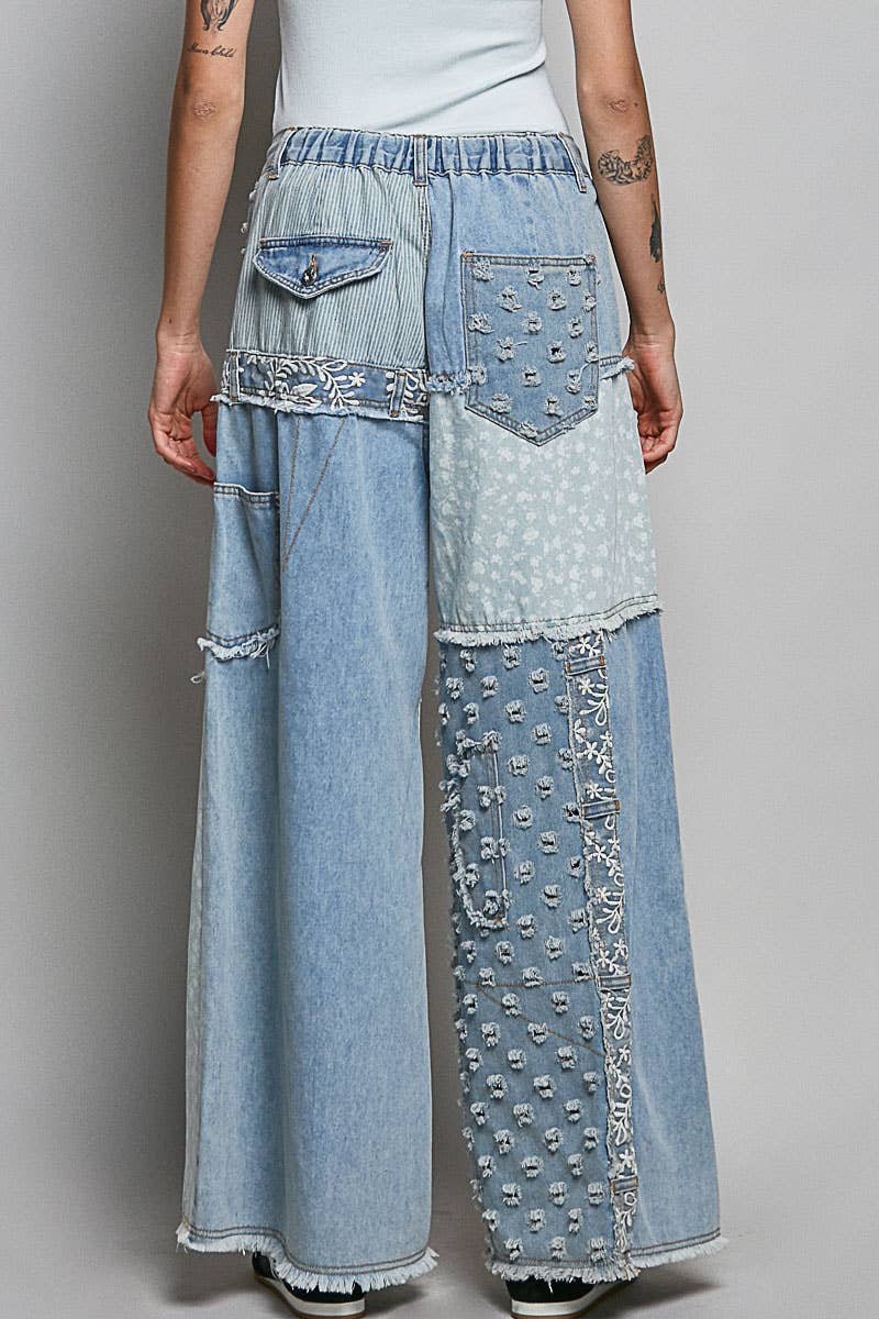 Pol Lace-Overlay Denim Pant