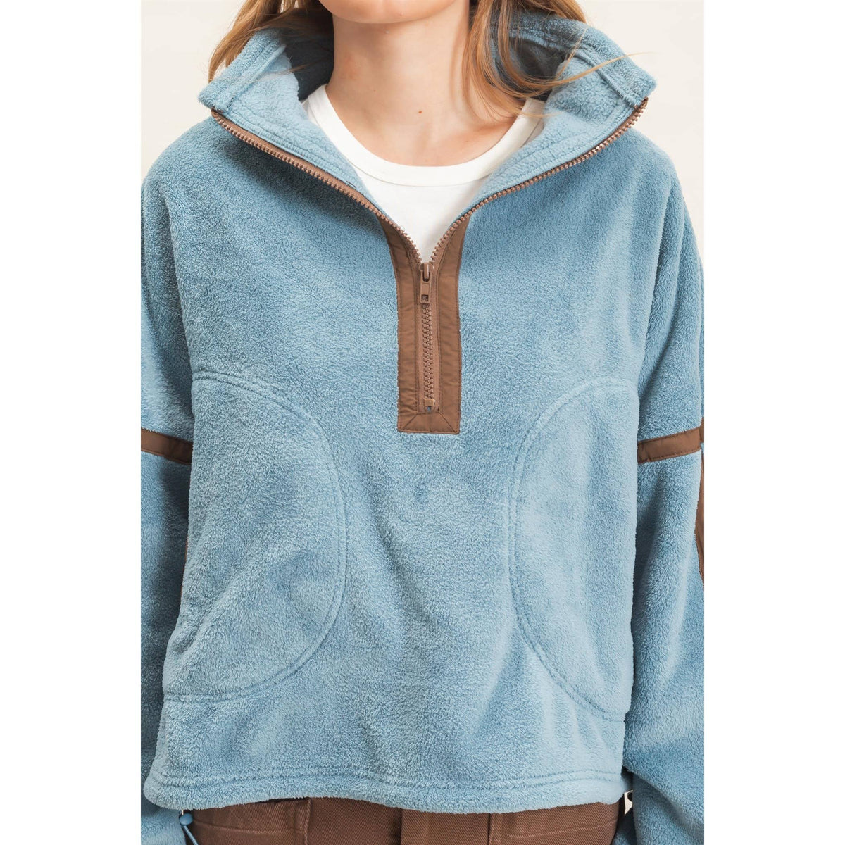 Contrast Trim Half-Zip Fleece Pullover