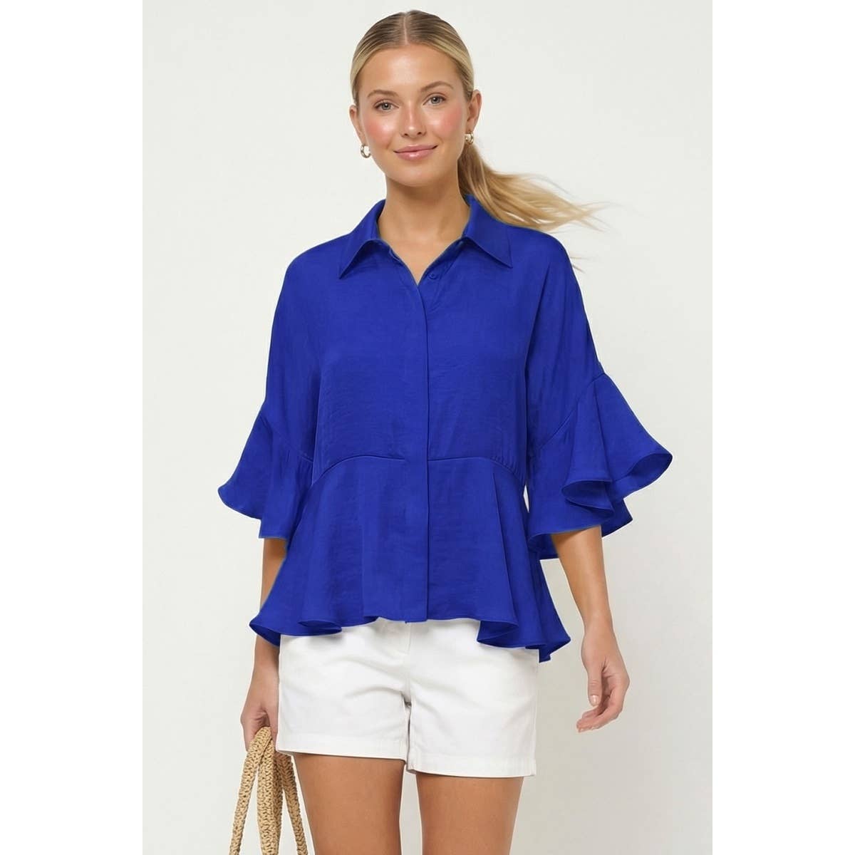 Flutter Sleeve Peplum Blouse