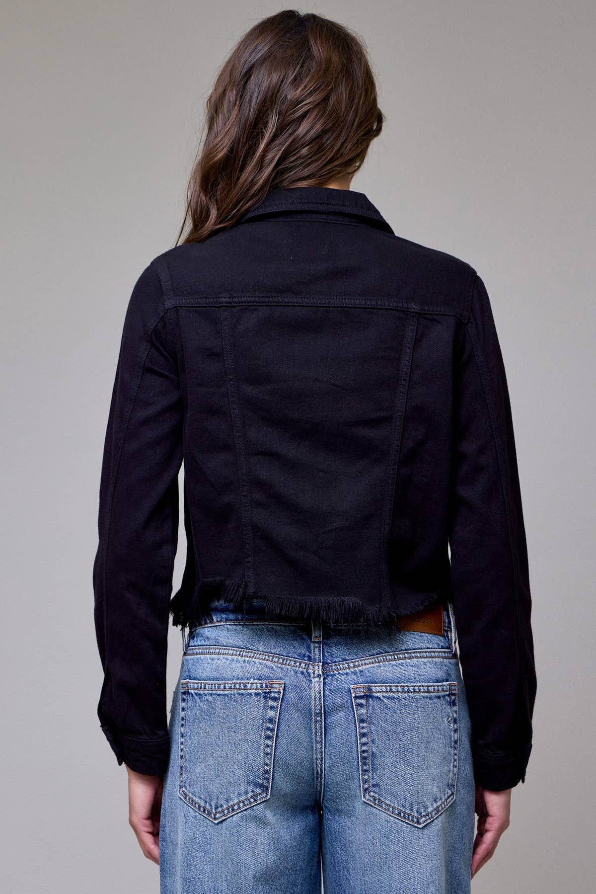 Black Frayed Bottom Fitted Jacket