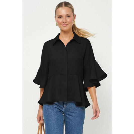 Flutter Sleeve Peplum Blouse