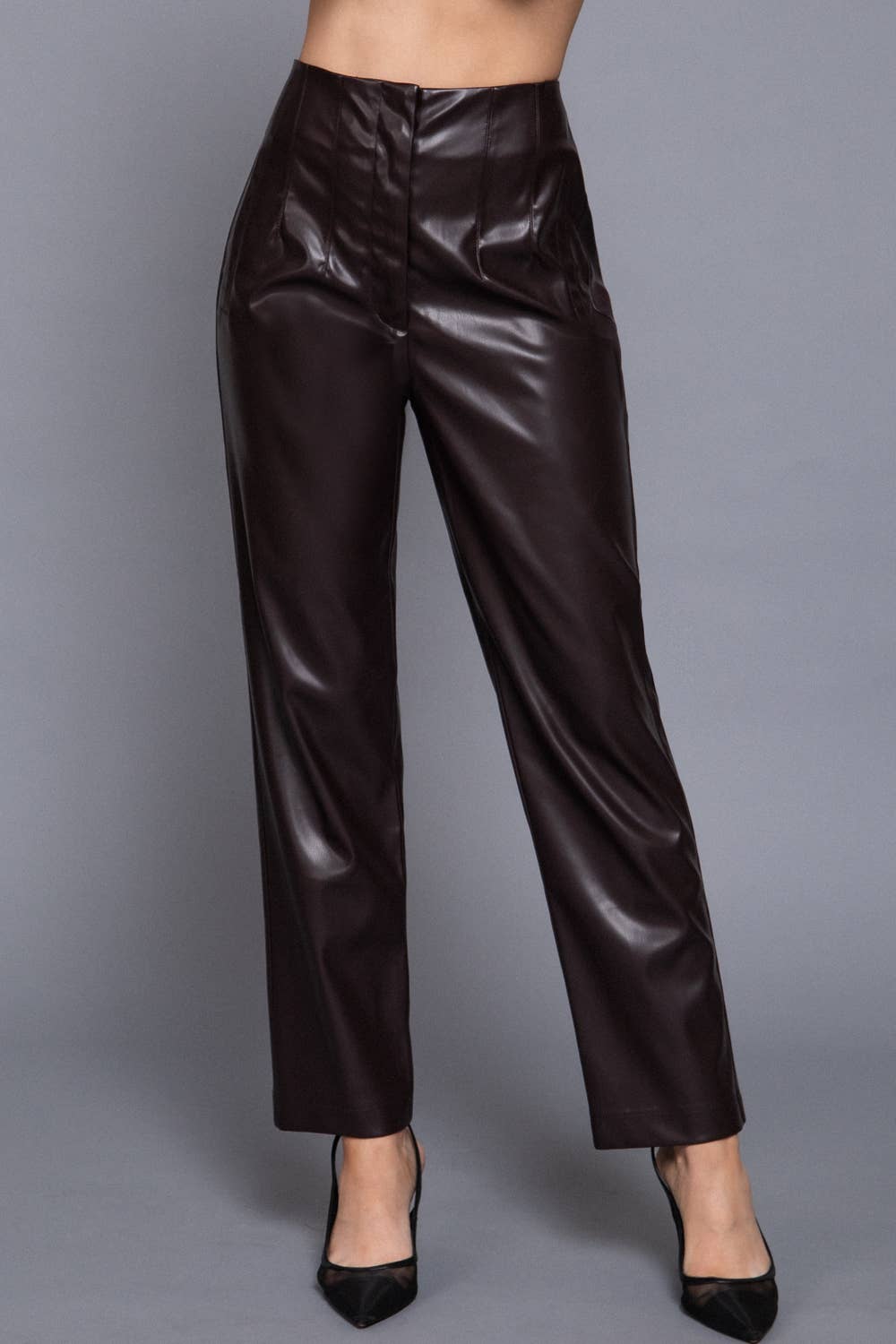 High Waist Slim Fit Faux Leather Long Pants