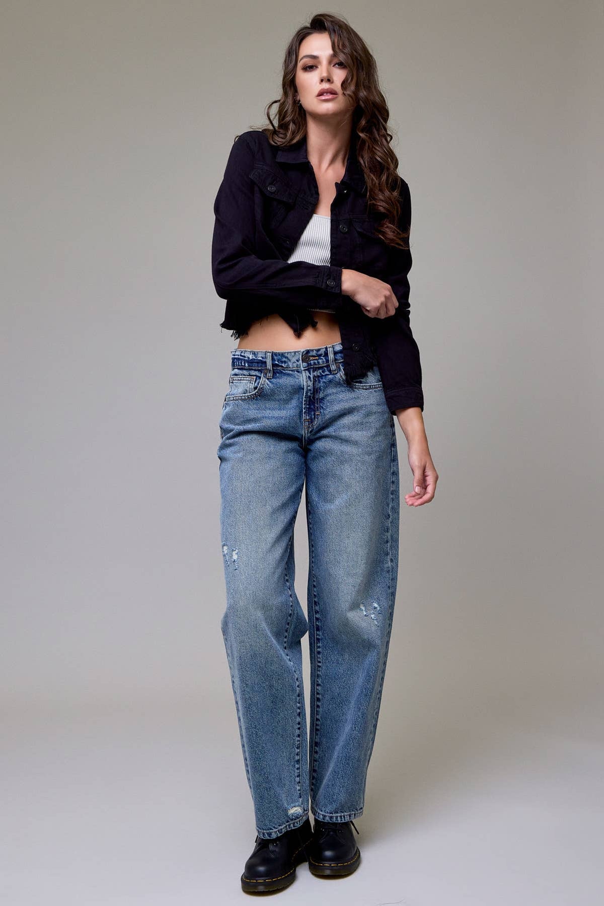 Black Frayed Bottom Fitted Jacket