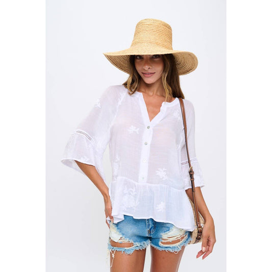 EMBROIDED PEPLUM SHIRT