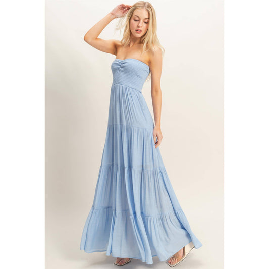 Smocked Elastic Neck Maxi Dress
