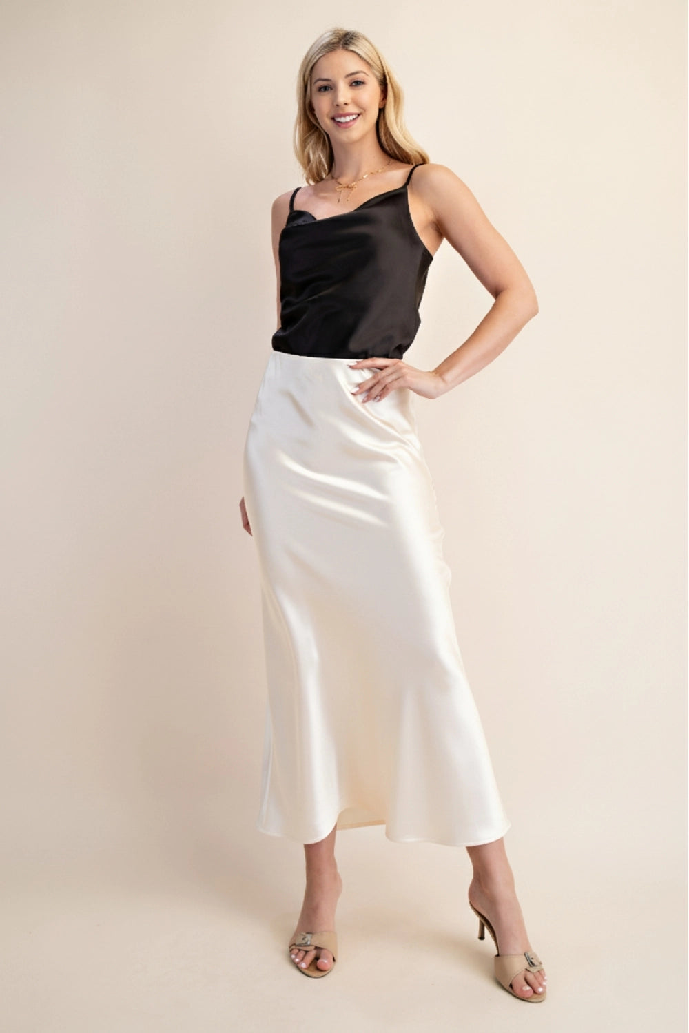 Elastic Waist Midi Skirt