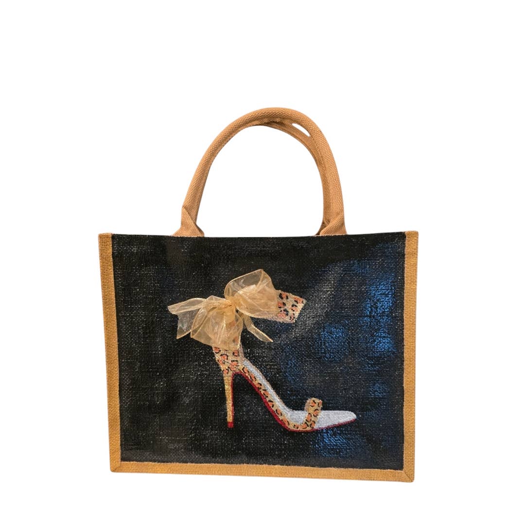 Black Animal Print Red Bottom Stiletto Tote Bag