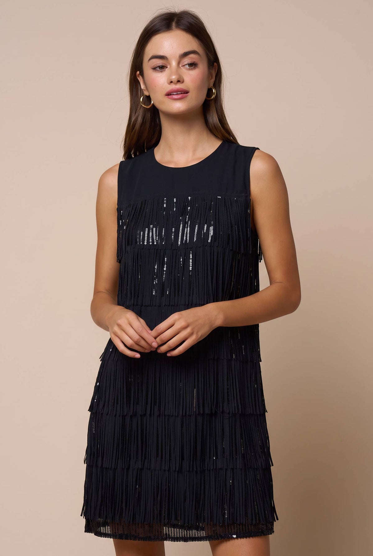 Sequin Layered Fringe Sleeveless Shift Dress