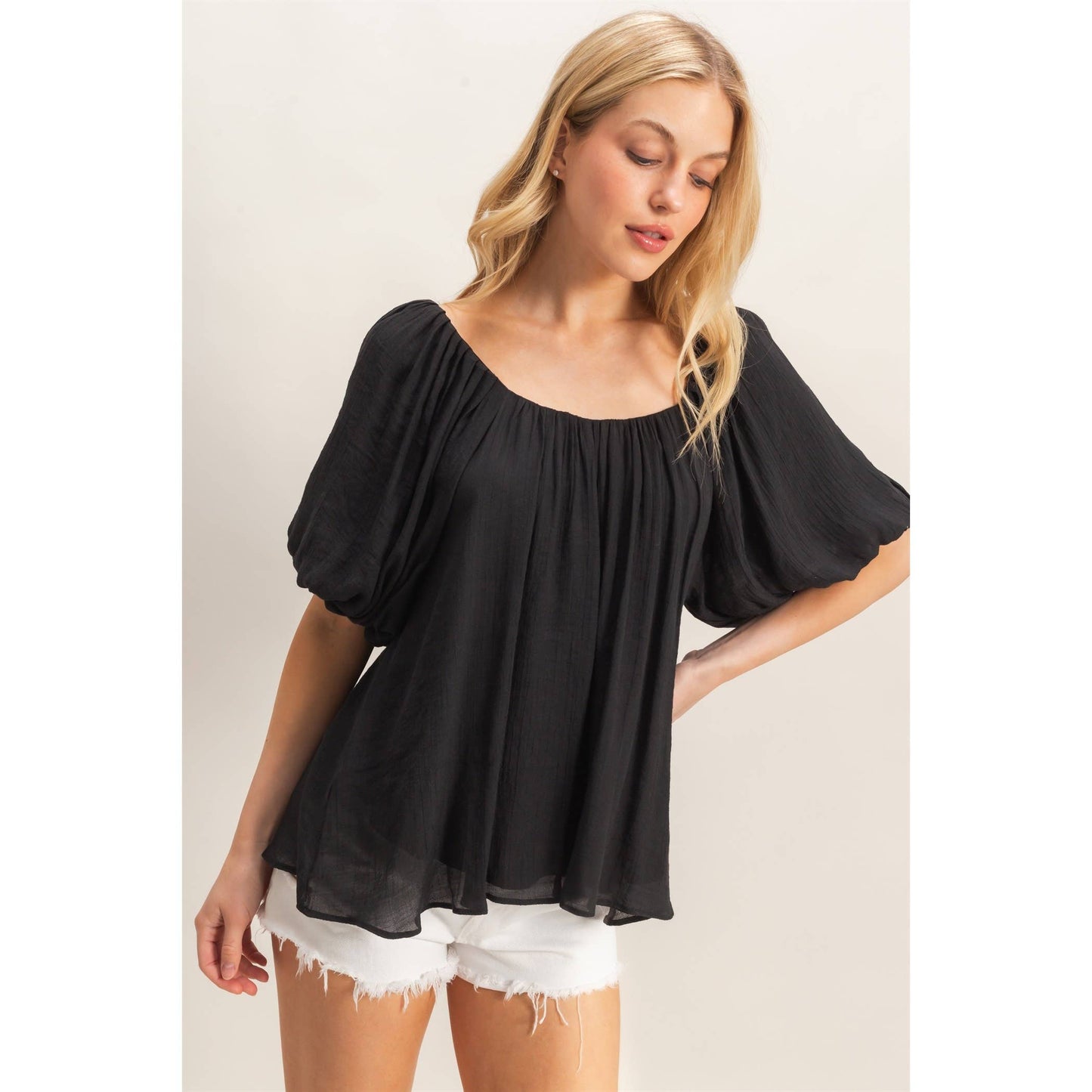 Gathered Puff Sleeve Blouse