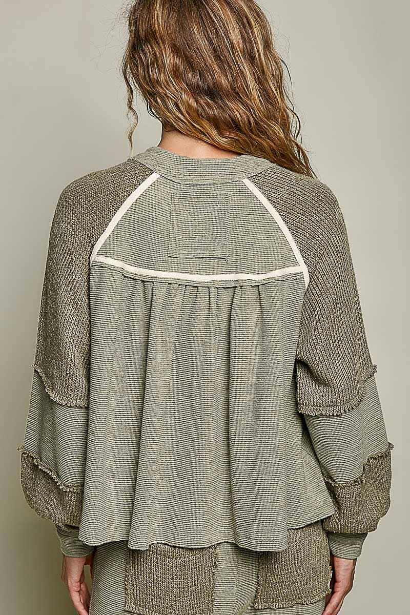 Pol Clothing Solid Thermal Cut and Sew Knit Sweater Patch Top