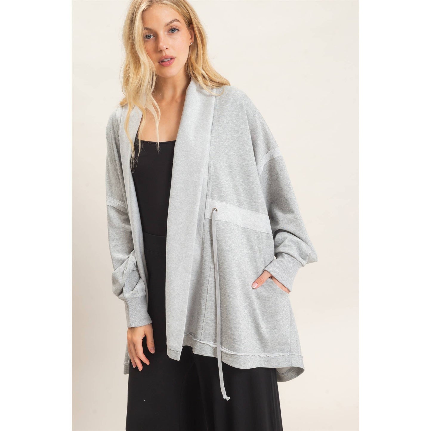 Open Front Tie Waist Cardigan