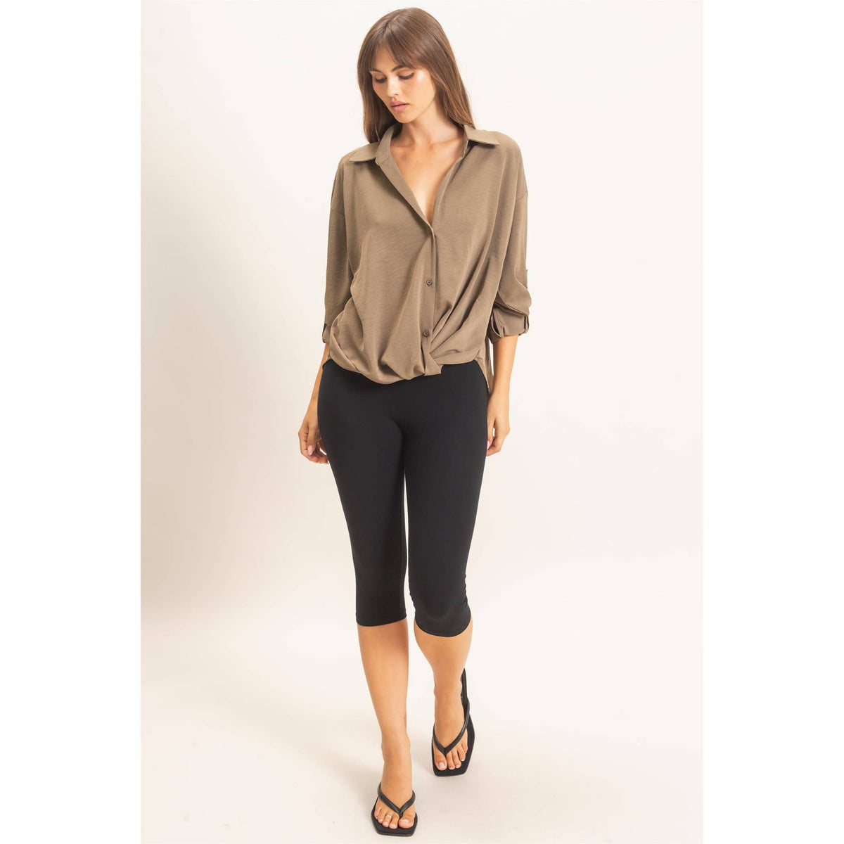 Button-Up Dolman Sleeve Top