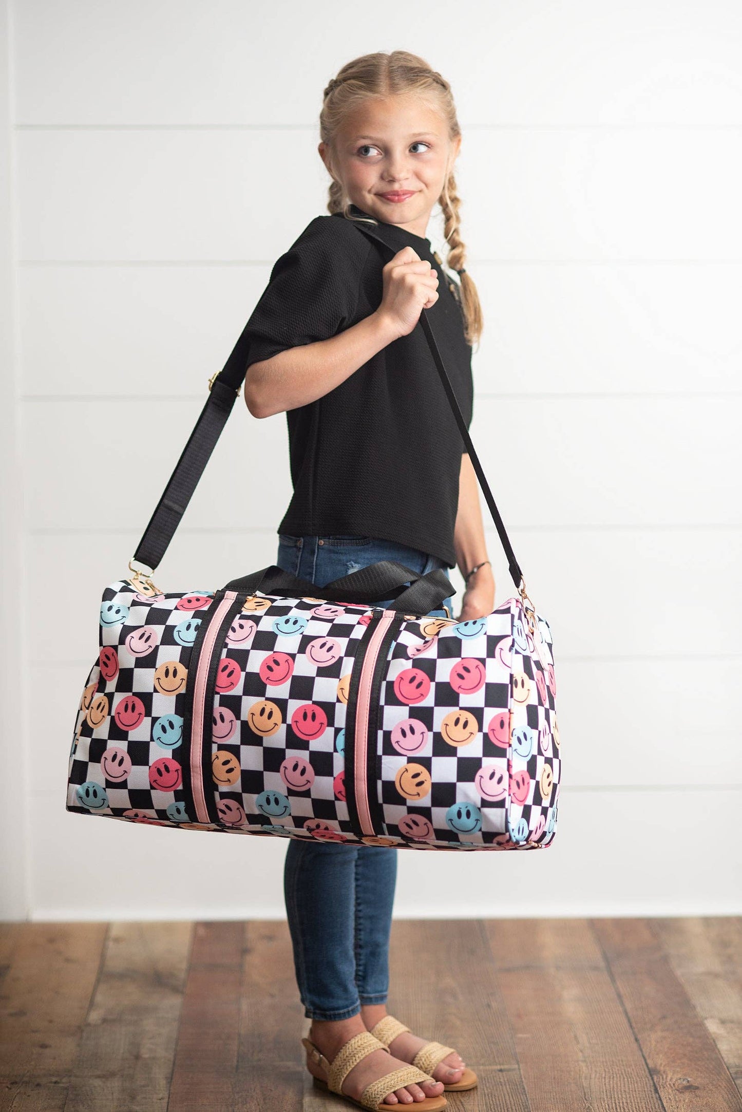 Kids Smiley Face Checkered Weekender Bag