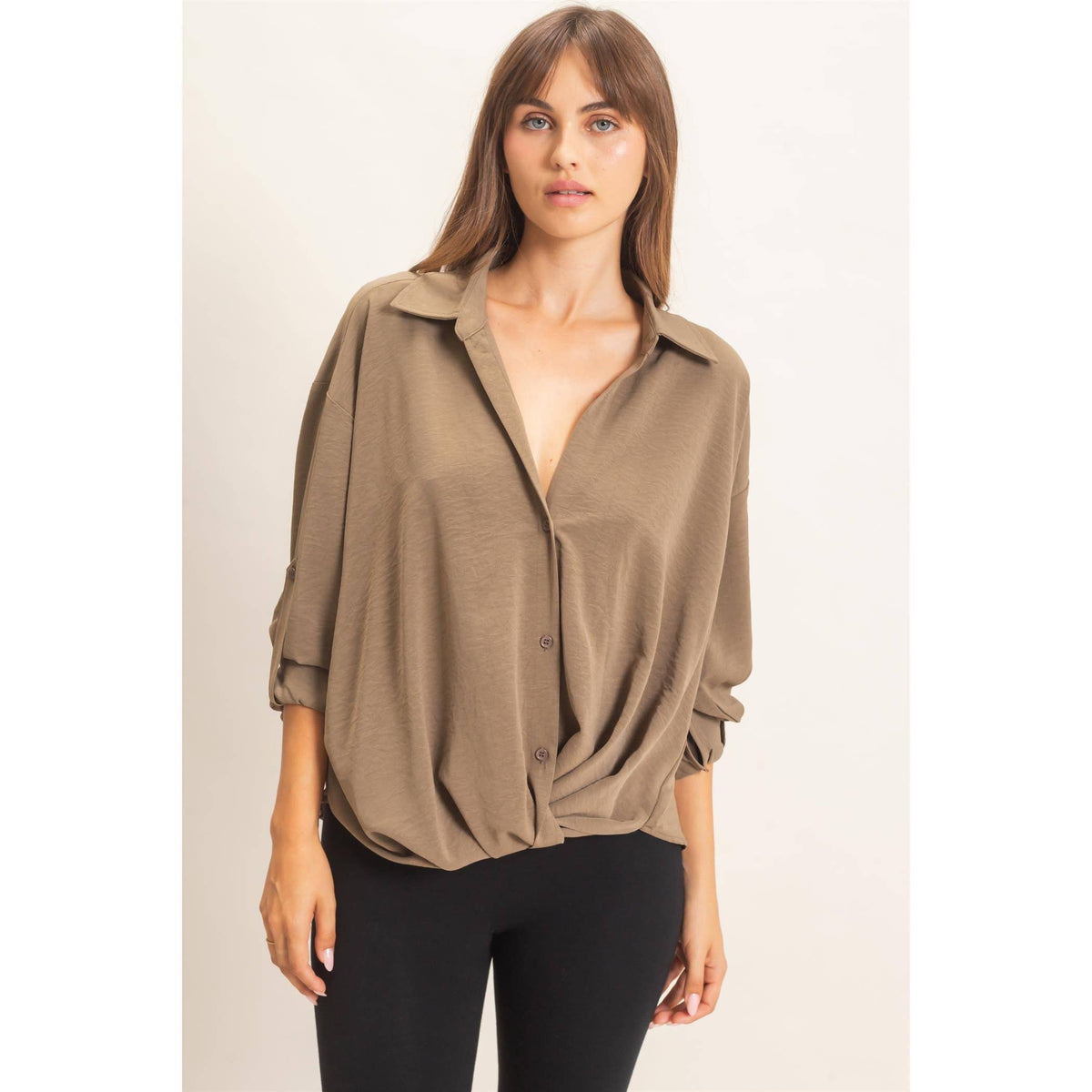 Button-Up Dolman Sleeve Top