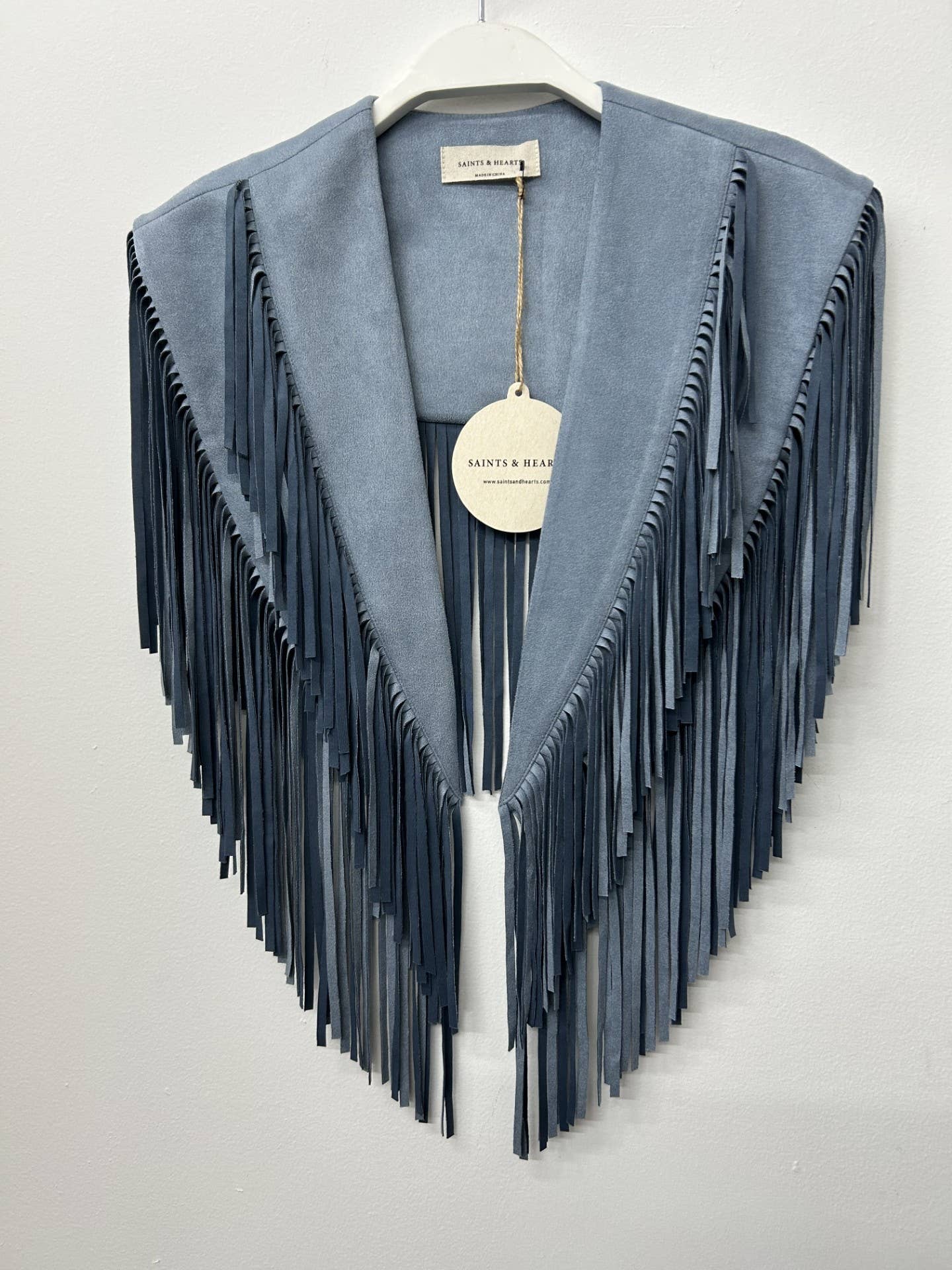 DENIM BLUE WESTERN FRINGE SUEDE COLLAR / SHRUG