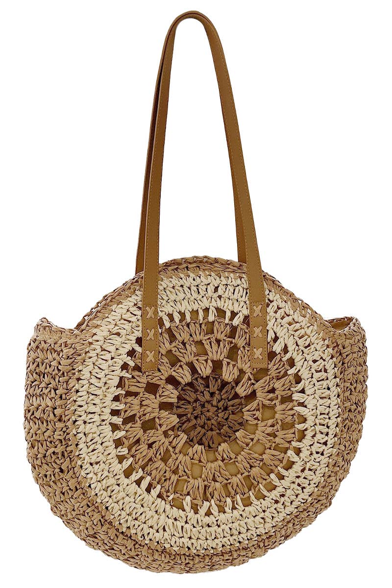 Boho Circle Crochet Rattan Straw Round Beach Tote