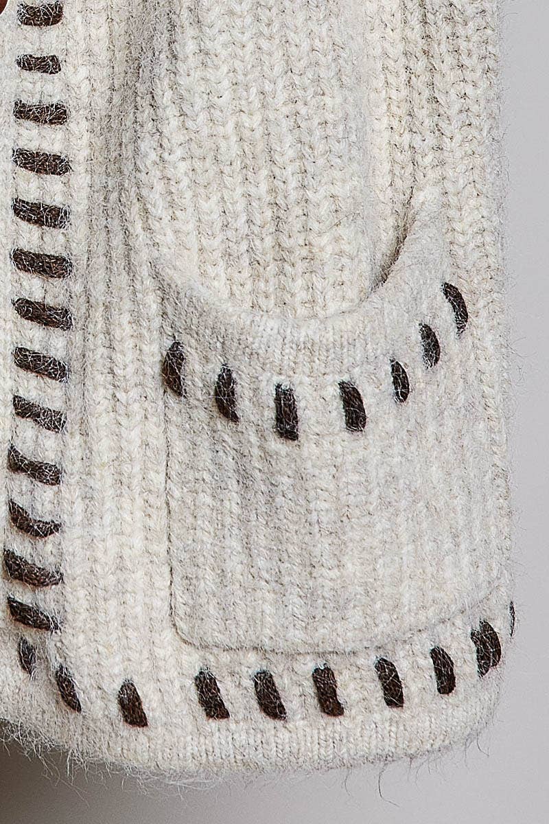 Pol Hooded Button Front Contrast Stitch Pocket Cardigan