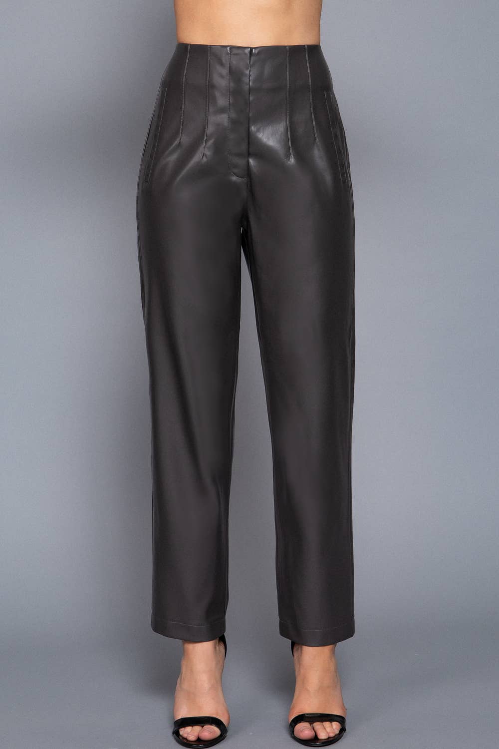 High Waist Slim Fit Faux Leather Long Pants