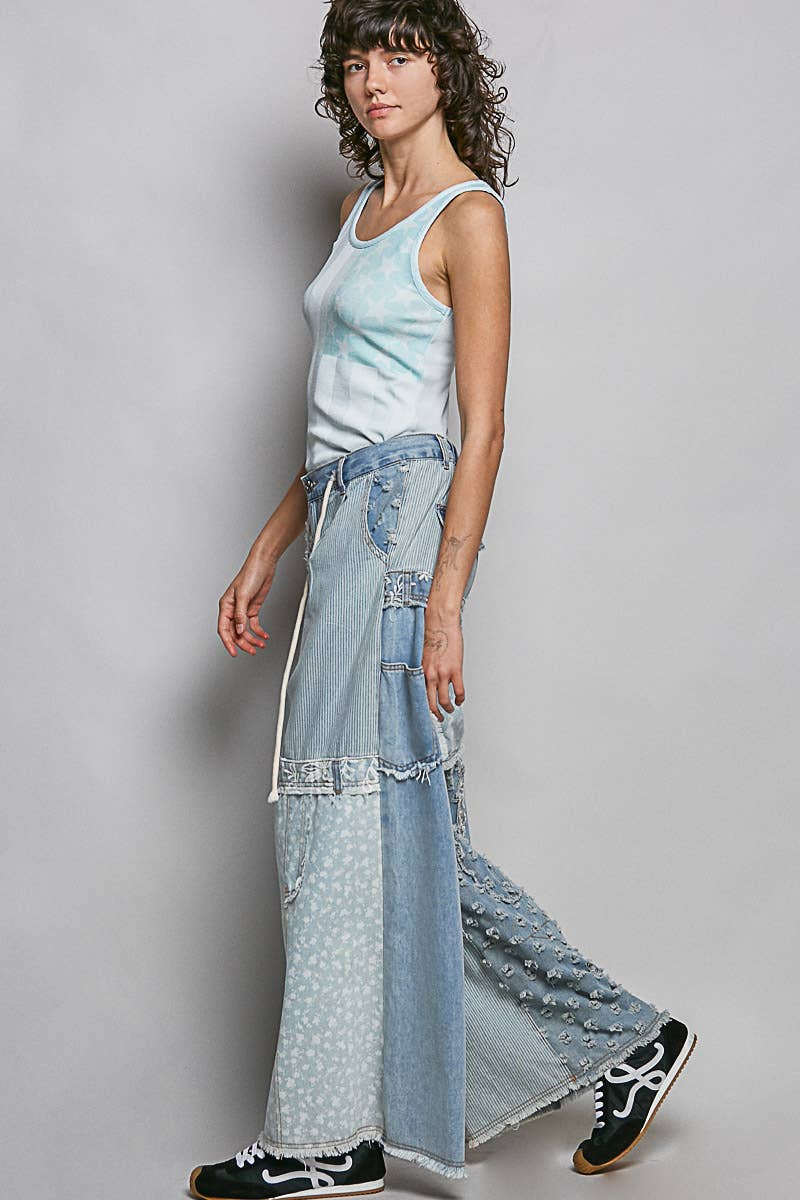 Pol Lace-Overlay Denim Pant