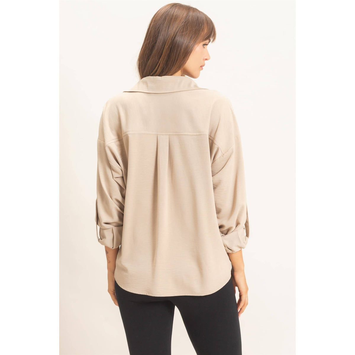 Button-Up Dolman Sleeve Top