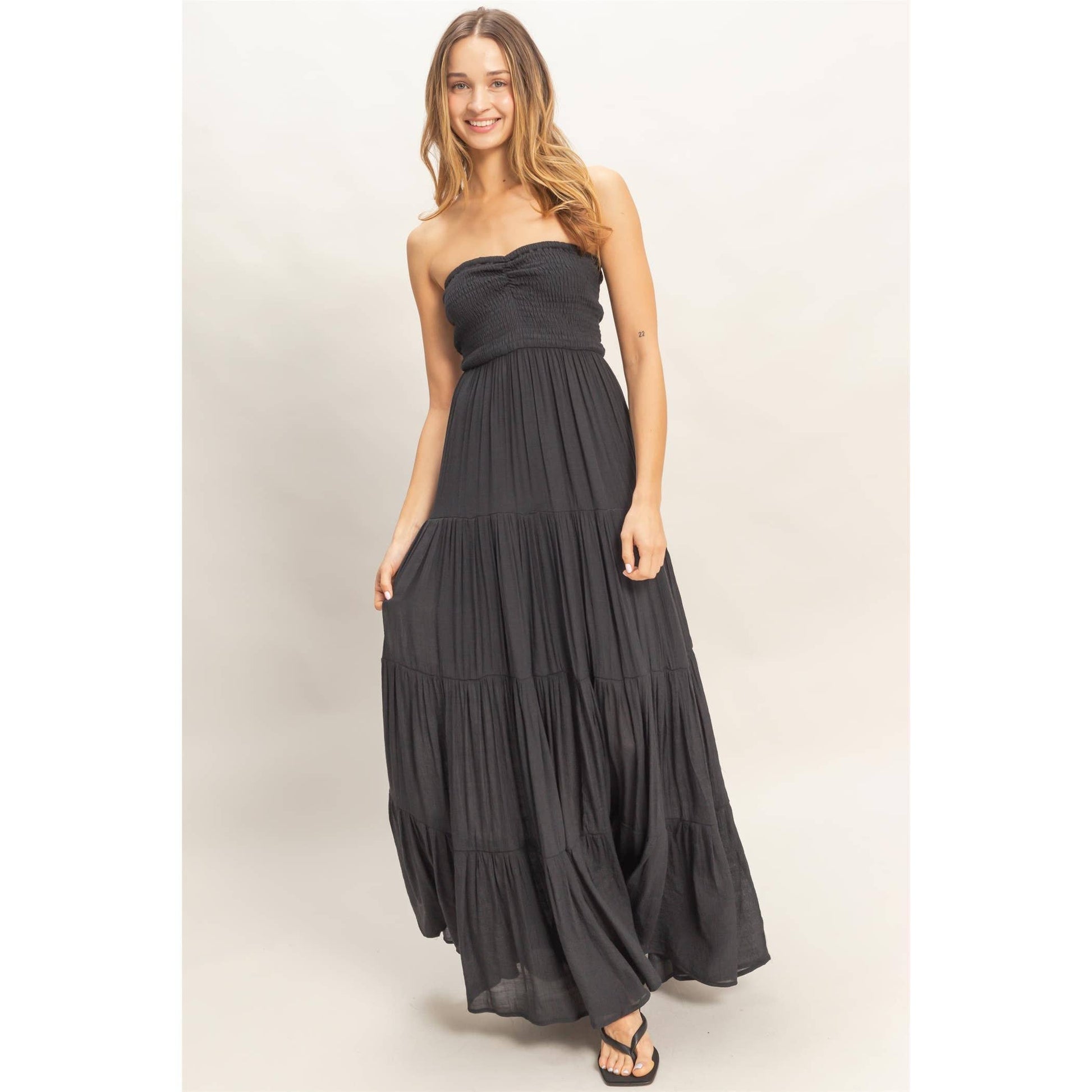 Smocked Elastic Neck Maxi Dress  Launch Boutique