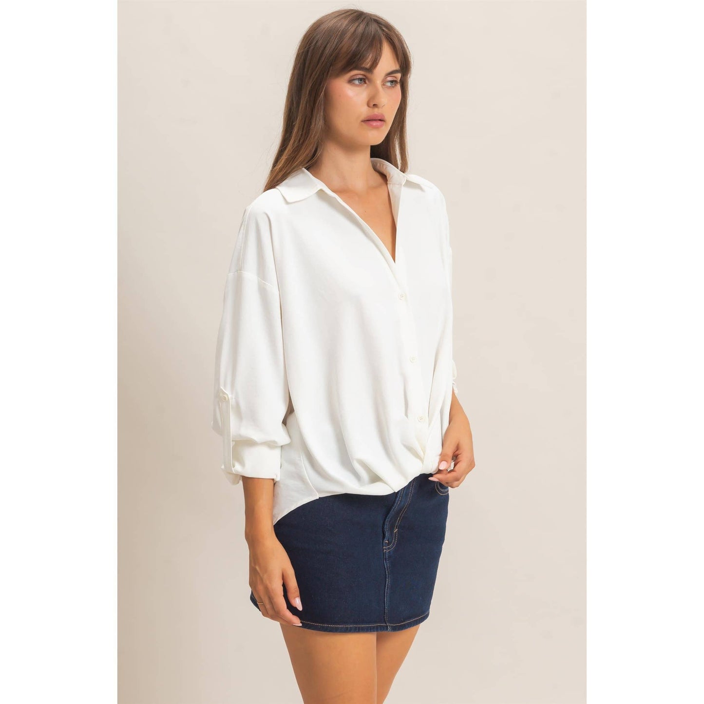 Button-Up Dolman Sleeve Top