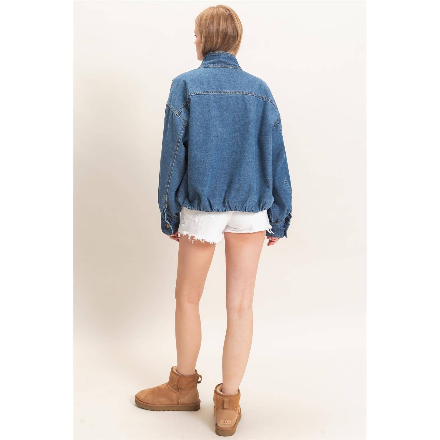 High Collar Denim Bomber Jacket