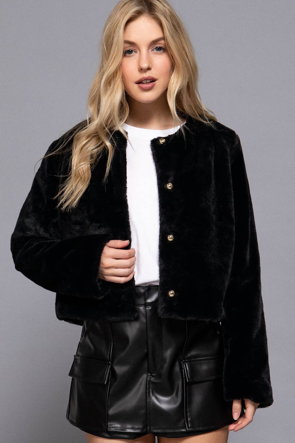 Faux Fur Crop Length Blazer