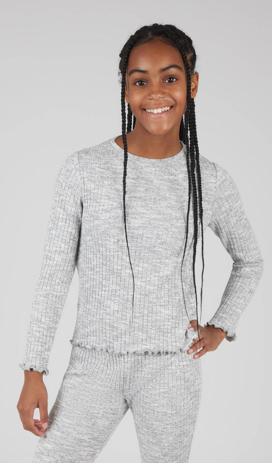 Girls Rib Knit Lettuce Edge Top