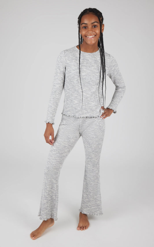 Girls Rib Knit Lettuce Edge Flare Pant