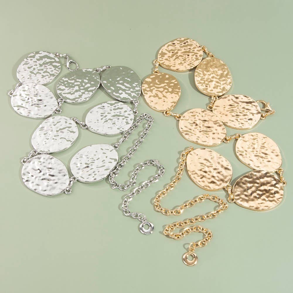 Metallic Hammered Oval Chain Belt